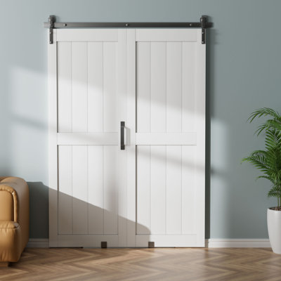 40in. X  84in.H Bi-Fold H Frame Sliding Paintable Bifold Barn Door Closet Doors With Hardware Kit Included