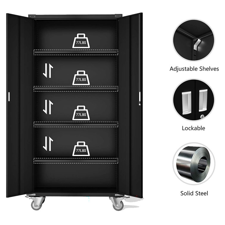 Aobabo Metal Storage Cabinet with Lock,Garage Storage Cabinet with Whe