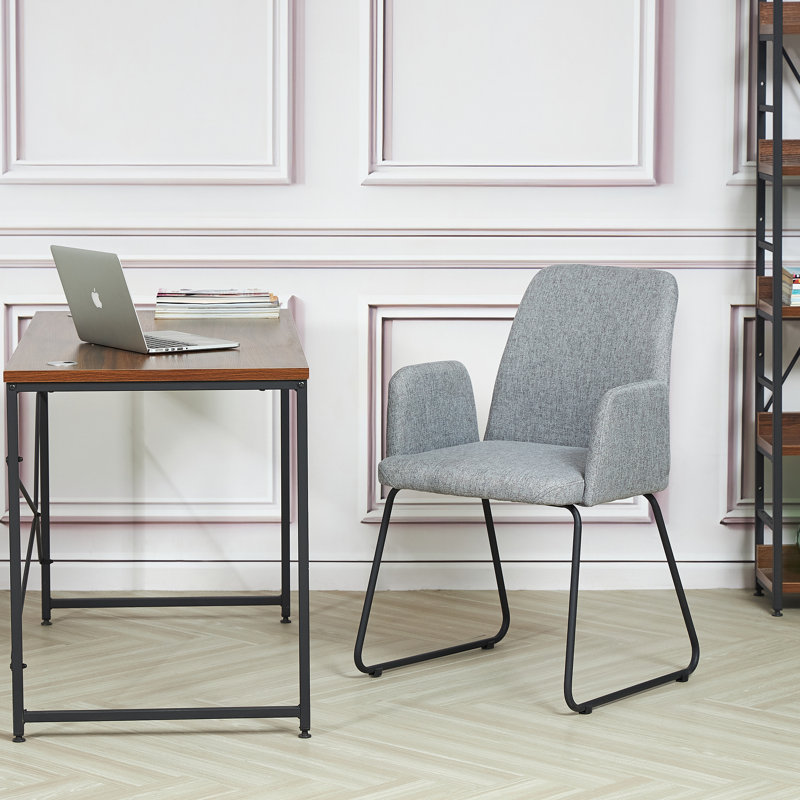 2 Keeter Upholstered Armchair With Black Metal Legs, Light Grey