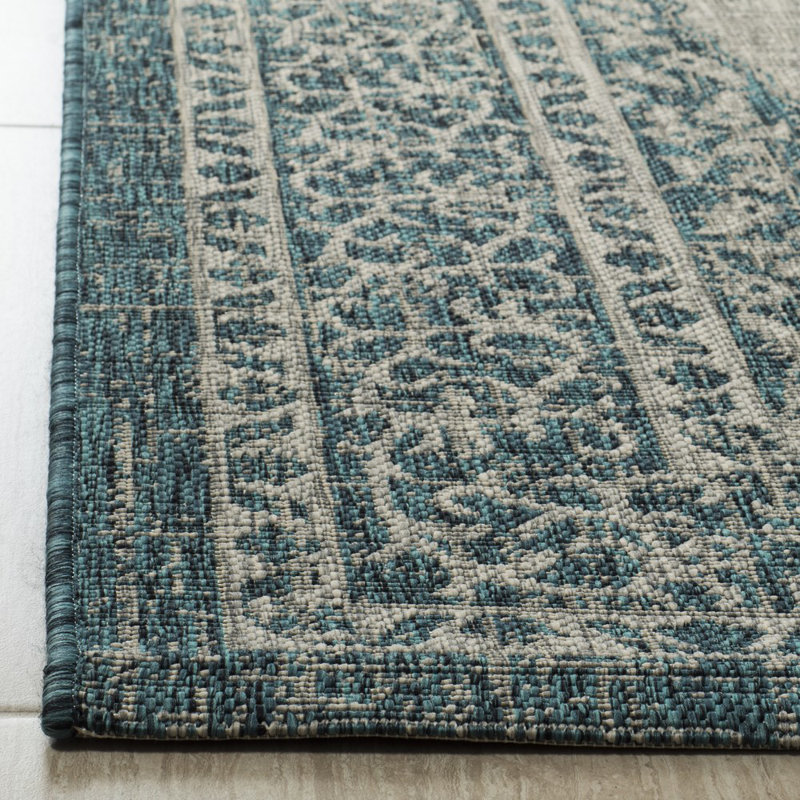 Auburn Light Grey/Teal Indoor/Outdoor Rug, Rectangle 79 x 152 cm