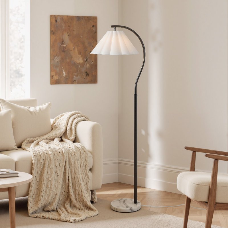 Lampe sur pied Tamara Day for Stylecraft Penelope , Nickel noir / abat-jour blanc