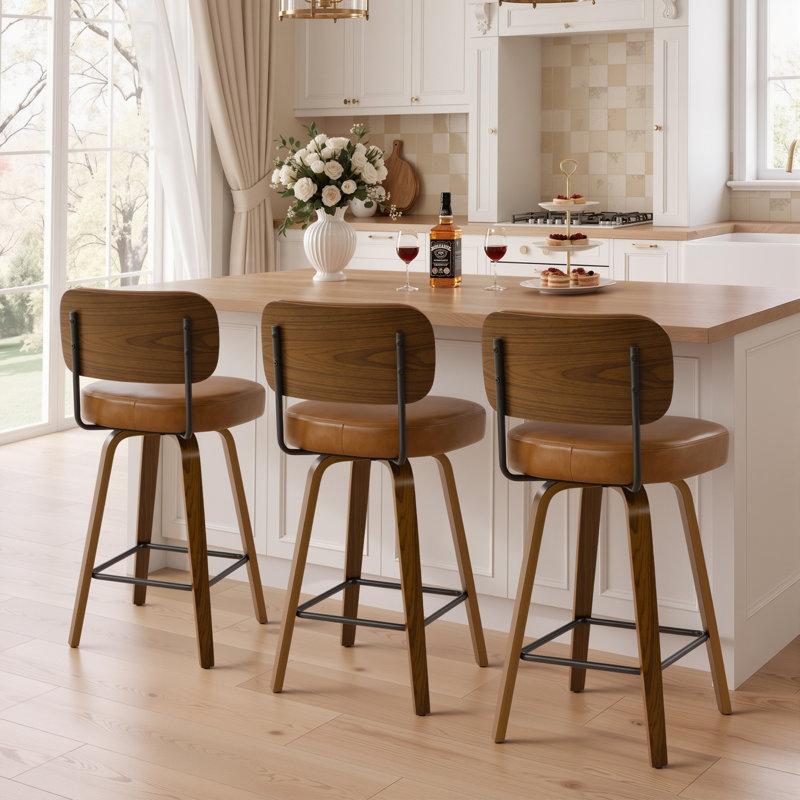 Tabouret de bar et de comptoir pivotant Loranza, Tabouret de comptoir (siège d'une hauteur de 26 p, Brun, Brun