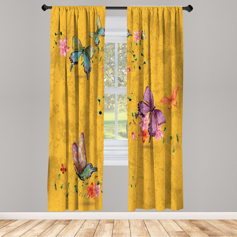 Microfiber Floral Semi-Sheer Rod Pocket Curtain Panels, 28" W x 84" L, Merigold/Violet