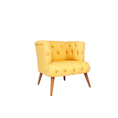 Fauteuil à oreilles élégant, structure en bois massif, 29,5 x 30,0 x 31,5 pouces | Tissu 100% polyester, facile à nettoyer | Couleur jaune rustique, parfait pour les salons modernes et les coins de lecture confortables, pieds en bois durables, conception confortable