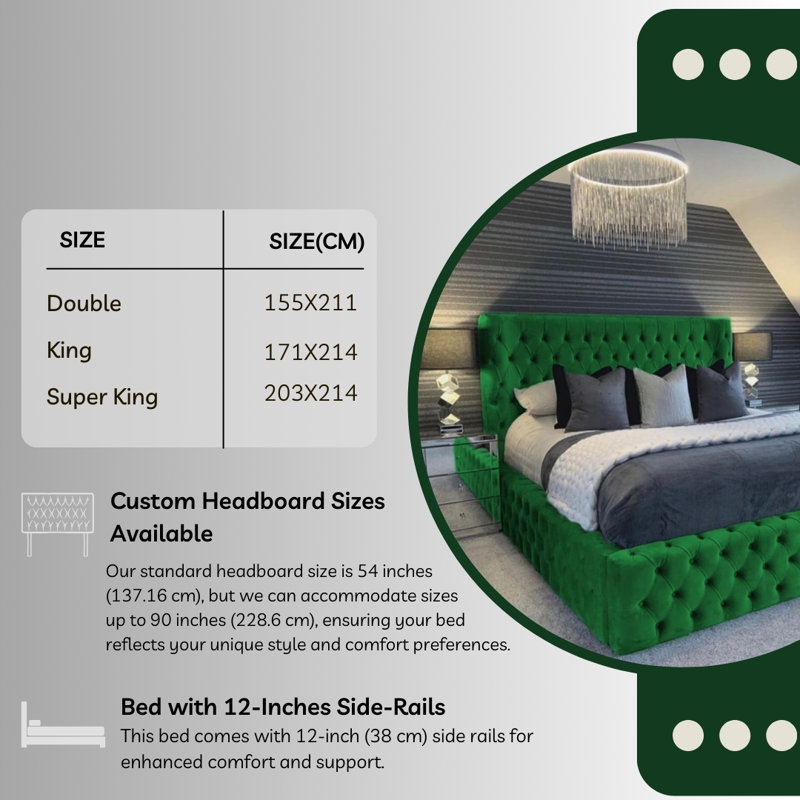 Aliyannah Upholstered Ottoman Storage Bed, Double (4'6), Emerald