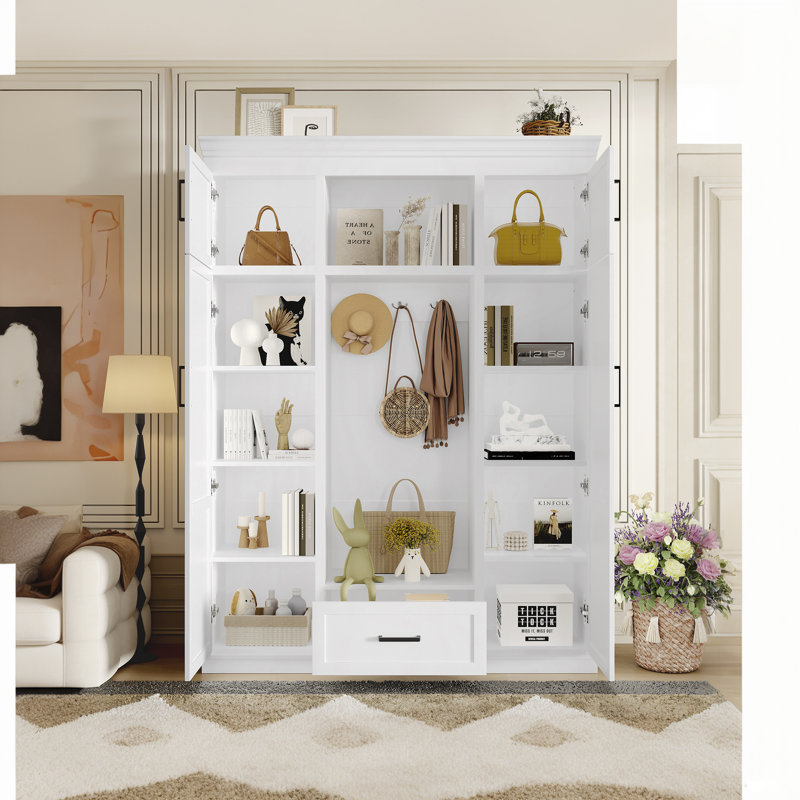 85.2'' Modern Hall Tree With Bench And 3 Hooks - 4-Door Storage Cabinet, 1 Drawer & Adjustable Shelves - Ideal For Entryway, Hallway & Living Room?