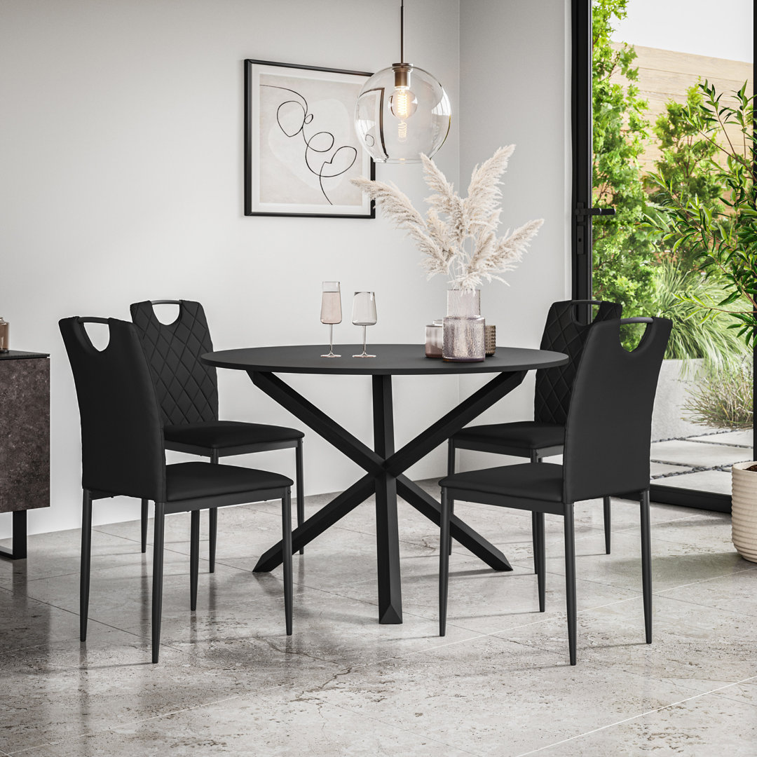 Daraich Round Dining Table And Chairs -  Table Top w Legs + Daraich Faux Leather Dining Chair Set Of 4