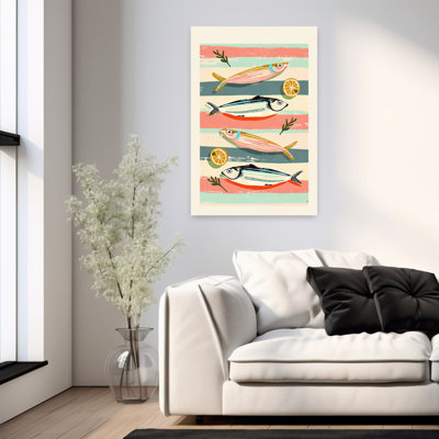 Poisson rayé et citrons, art mural côtier