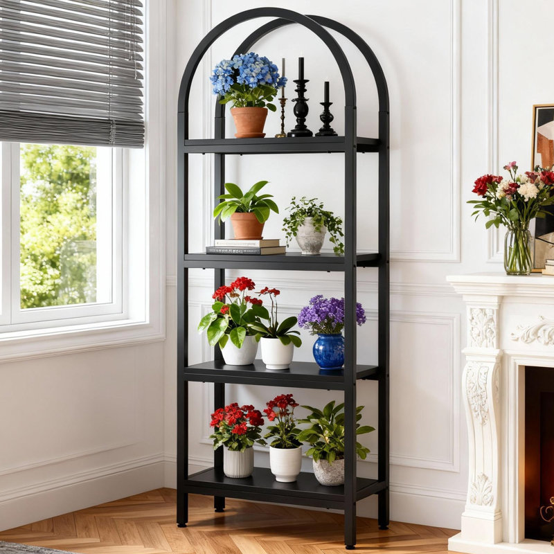 70" Modern Farmhouse Bookcase with Metal Frame, Rustic Brown