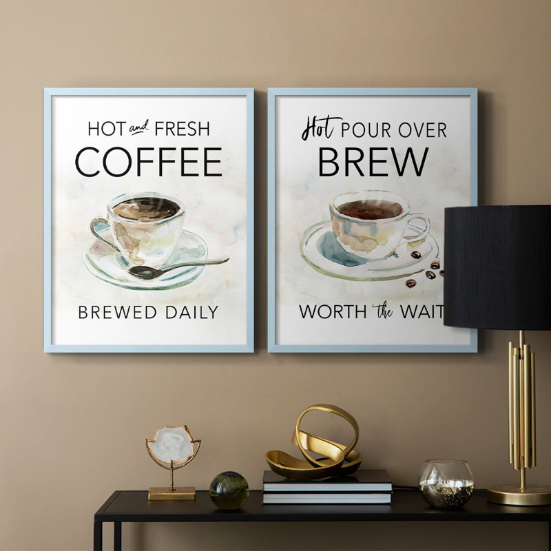 Café chaud et frais - Impression encadrée de qualité supérieure - Prêt à accrocher - Aucun clou requis - Aucun clou requis