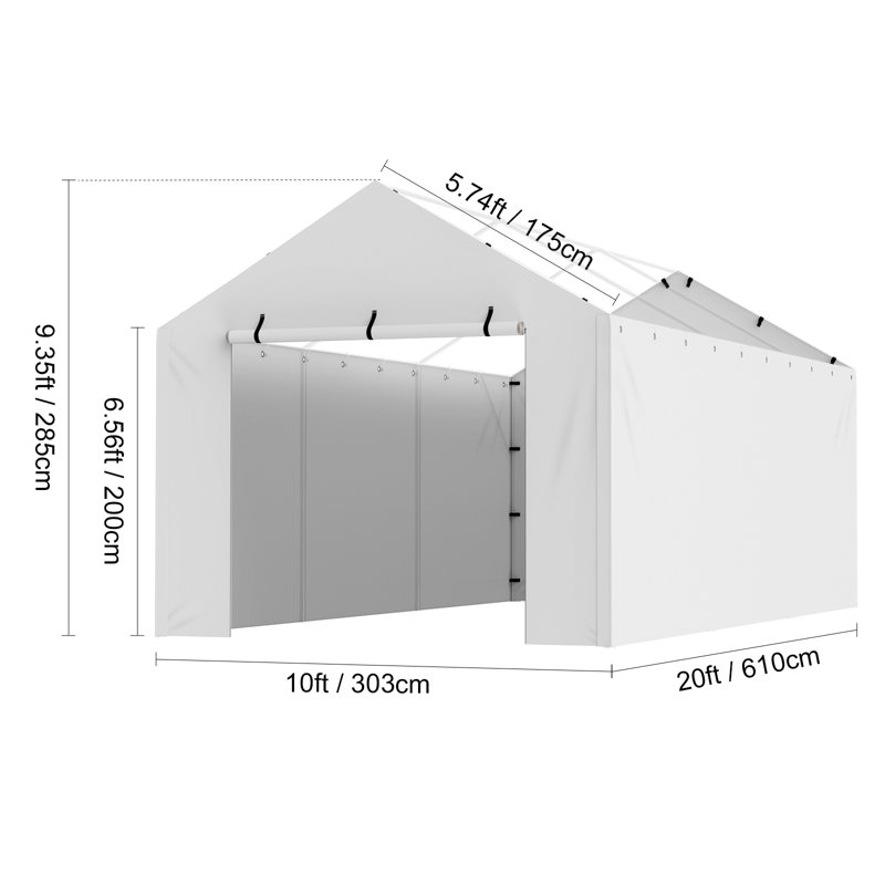 Carport Replacement Canopy Cover Side Wall 10 x 20 ft, Garage Tent Shelter Tarp (Top and Frame Not Included), White