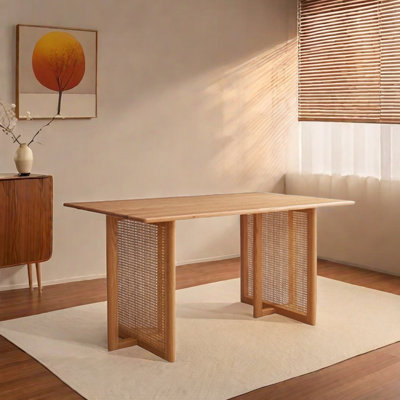 Durable Rectangular Red Oak Rattan Dining Table