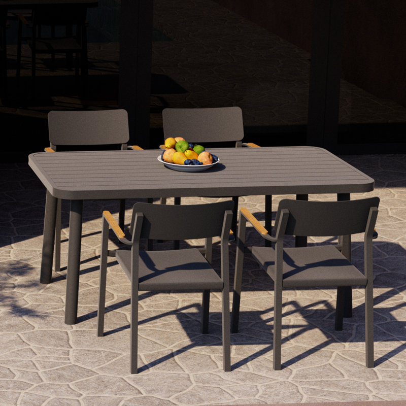 Patio Dining Set for 4 Outdoor Table and Stackable Chairs 5 Pieces Lightweight Outdoor Furniture Set, Gray