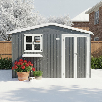 Remise de rangement extérieure en métal 10 x 8 pi avec fenêtre et support à fleurs