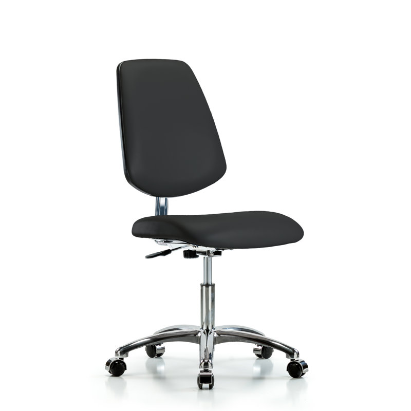Calista Vinyl Task Chair, Black Vinyl, Chrome Casters