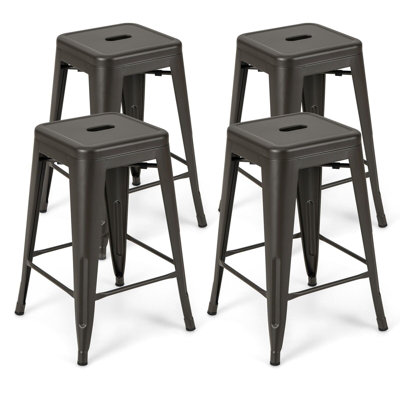 4 Pcs 61Cm Bar Stools Set Stackable Counter Height Metal Stools W/ Hole