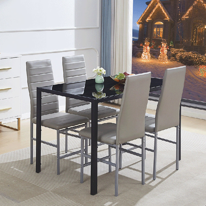 4 - Person Dining Set, Light Grey, Black