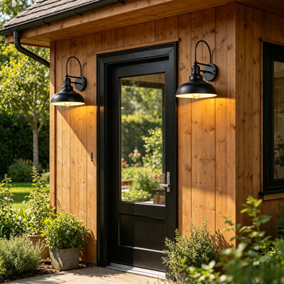 Luminaire de grange d'extérieur à détecteur de mouvement - Luminaire mural extérieur en col de cygne Dusk To Dawn Farmhouse pour porte de patio de garage (ensemble de 2)