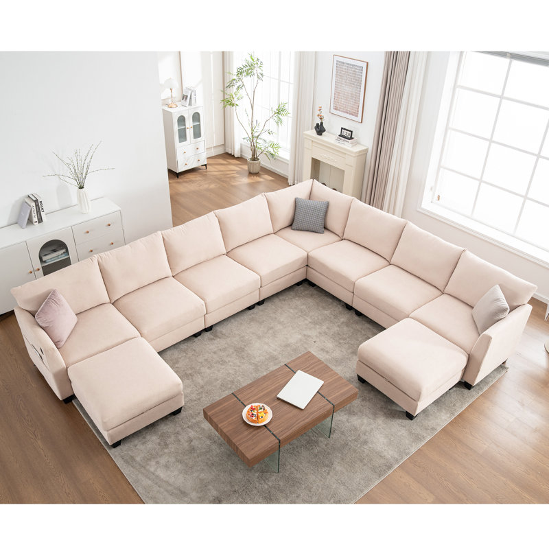 Amold 150.4''Large Sectional Couch,U-Shaped Sectional Sofa, 8-Seater Modular Cloud Couch Living Room Corner Sofa, With Storage Ottoman & USB
