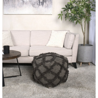 Pouf carré en laine et en coton de 16 po x 16 po x 16 po brun - capacité de 200 livres, entièrement assemblé, rempli de perles faites à la main