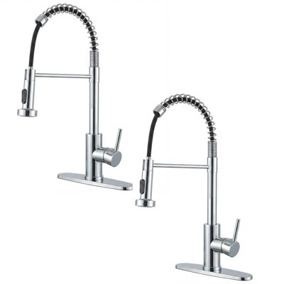 Industrial Single-Handle Spring Spout Kitchen Faucet with Pull-Down Sprayer (Set of 2)