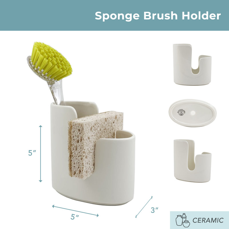 Elegant Bone-White Ceramic Kitchen Sponge & Brush Holder
