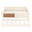 Grand lit beige avec bibliothèque sur le côté, lit gigogne pour les invités supplémentaires, conception, construction en pin et contreplaqué avec chevet inattendu-130428324-130428328