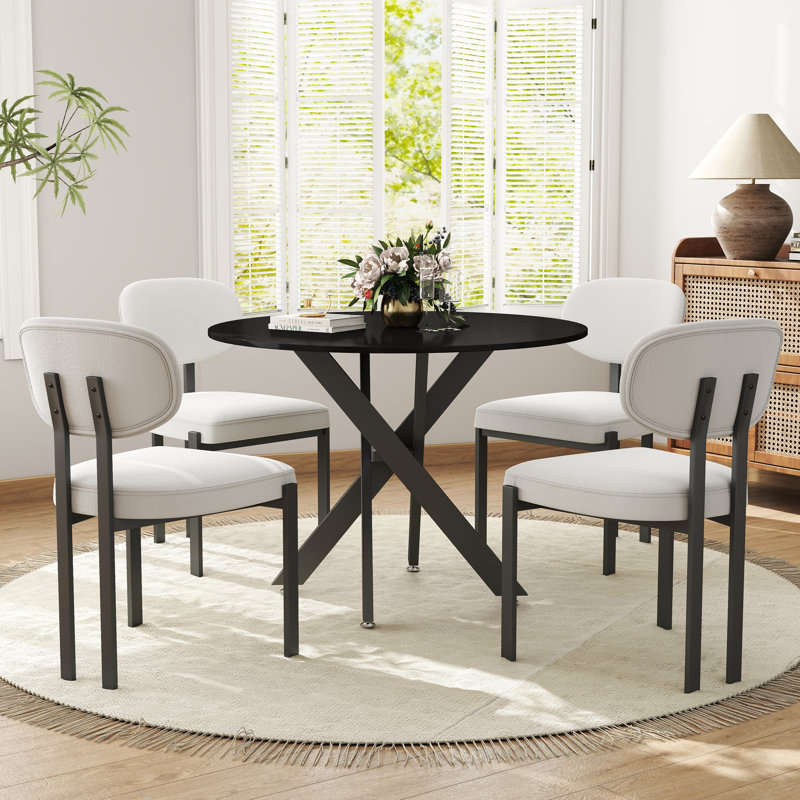 Ensemble repas rond à piédestal, Noir, 5, Orange
