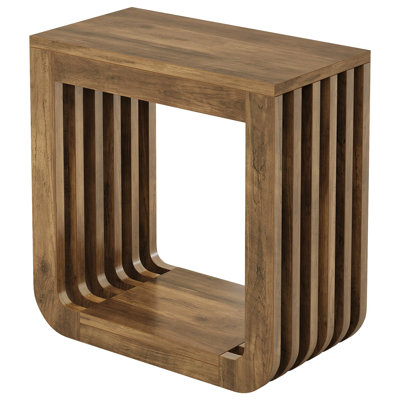 23.62" Narrow End Table With Slatted Open Frame - 2-Tier Farmhouse Side Table - Rustic Wooden Nightstand For Living Room Bedroom - Brown
