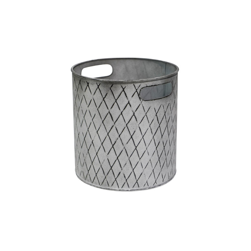 Textured Zinc Bucket with Built-In Handles, 23cm H x 23cm W x 23cm D