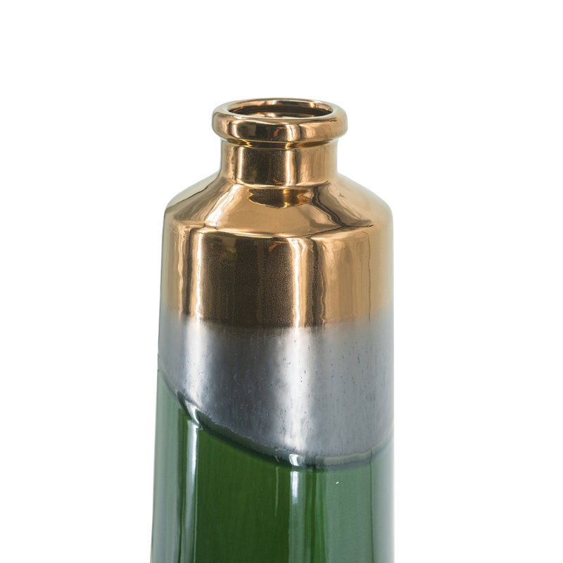 Vase en céramique D5.5X12 "avec finition bronze ombré / argent / vert