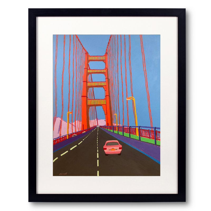 Driving Across The Golden Gate Bridge by Sue Graef, Black Framed Paper, 21.25" H x 17.25" W