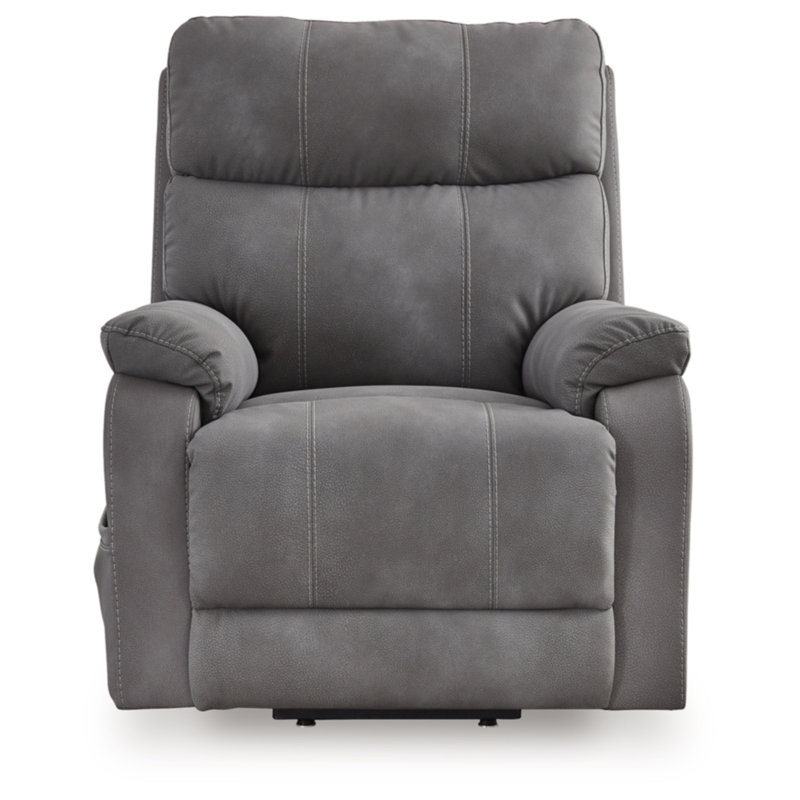Slate Faux Leather Power Lift Recliner with Spacious Seating