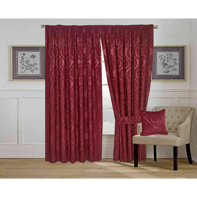 Pair of Jacquard Eyelet Ring-Top Curtains – Fully Lined – Available in Multiple Sizes, Burgundy, 228 W x 228 D cm