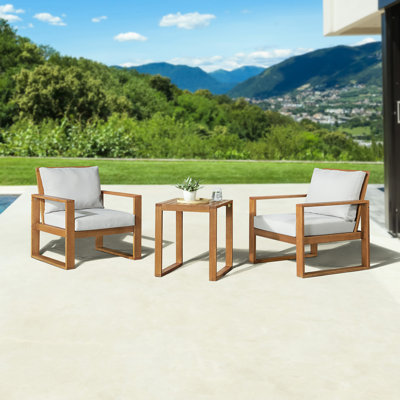 Grafton Eucalyptus Solid Wood 2 - Person Patio Conversation Set with Cushions