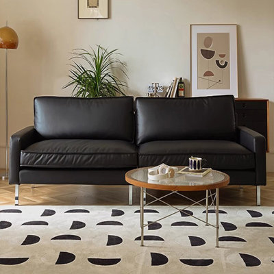 Canapé modulaire noir en cuir véritable