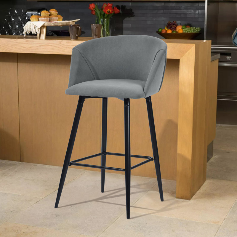 Fryman Upholstered Counter Stool with Metal Frame, Grey