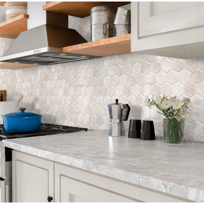 11.8 x 11.8 Crema Marfil Marble Straight Edge Honeycomb Mosaic Tile