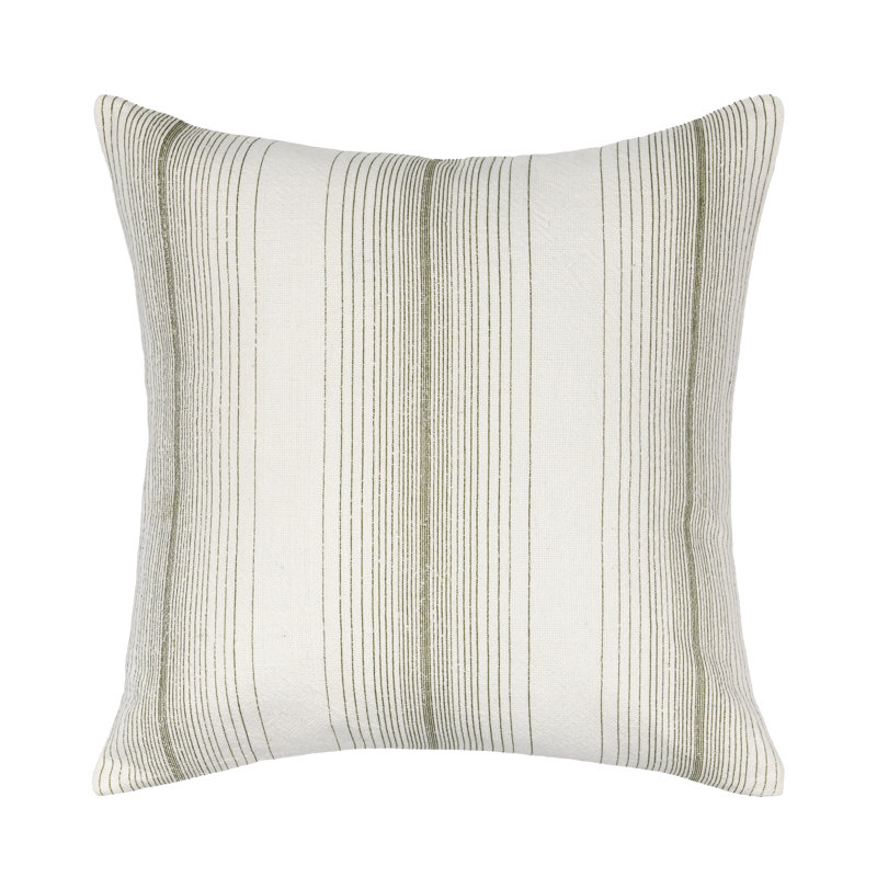 Theta 26" Linen Blend Throw Pillow, Blue, Wheat Green