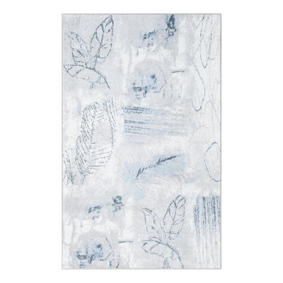 Tapis floral en polyester tissé à la machine en blanc / gris / bleu Lamm