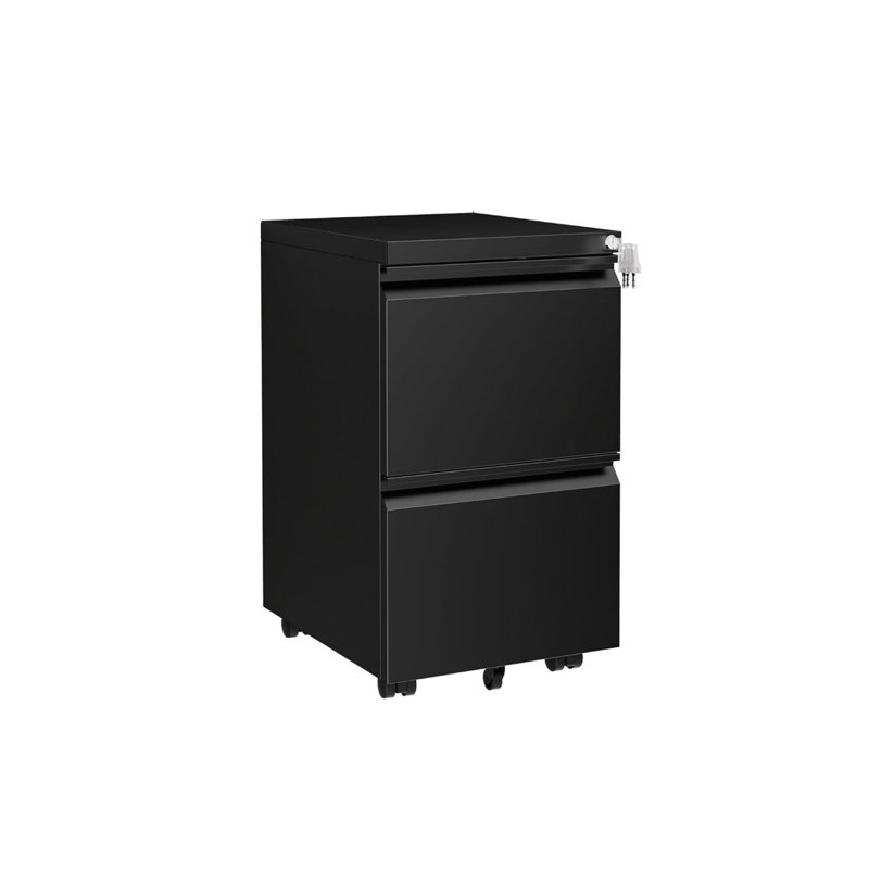 Black Mobile Filing Cabinet, Lockable 2 Drawers with File Hanging Rails, with 4 Keys