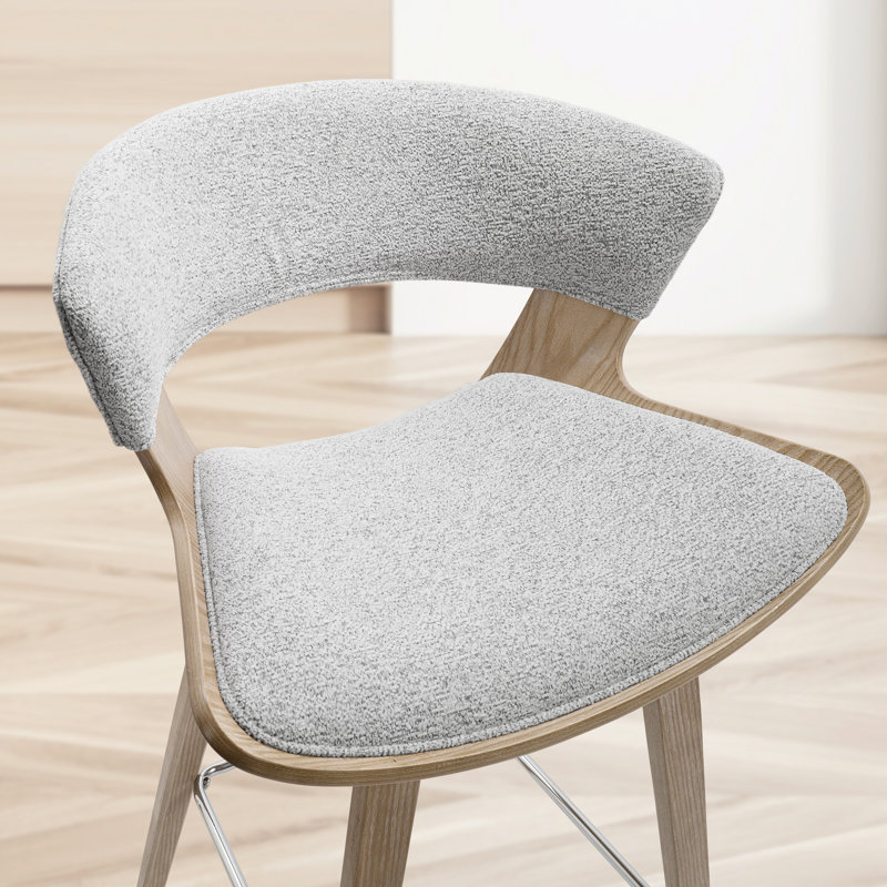 26.97" Boucle Upholstered Counter Stool With Wood Frame (Set of 4), White Gray