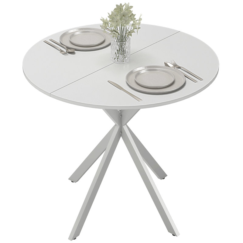 Round Metal Base Dining Table, White, White