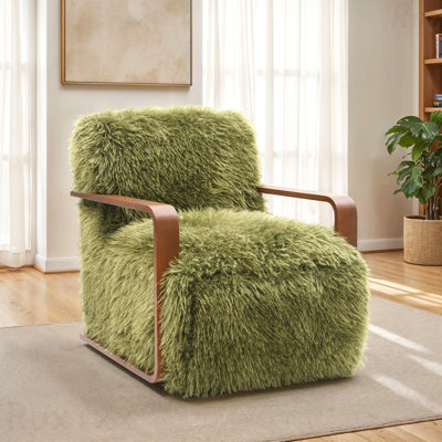 Fauteuil d'appoint 1Pc pour les patios extérieurs au fini vert avec des courbes d'inspiration rétro et des accoudoirs en bois