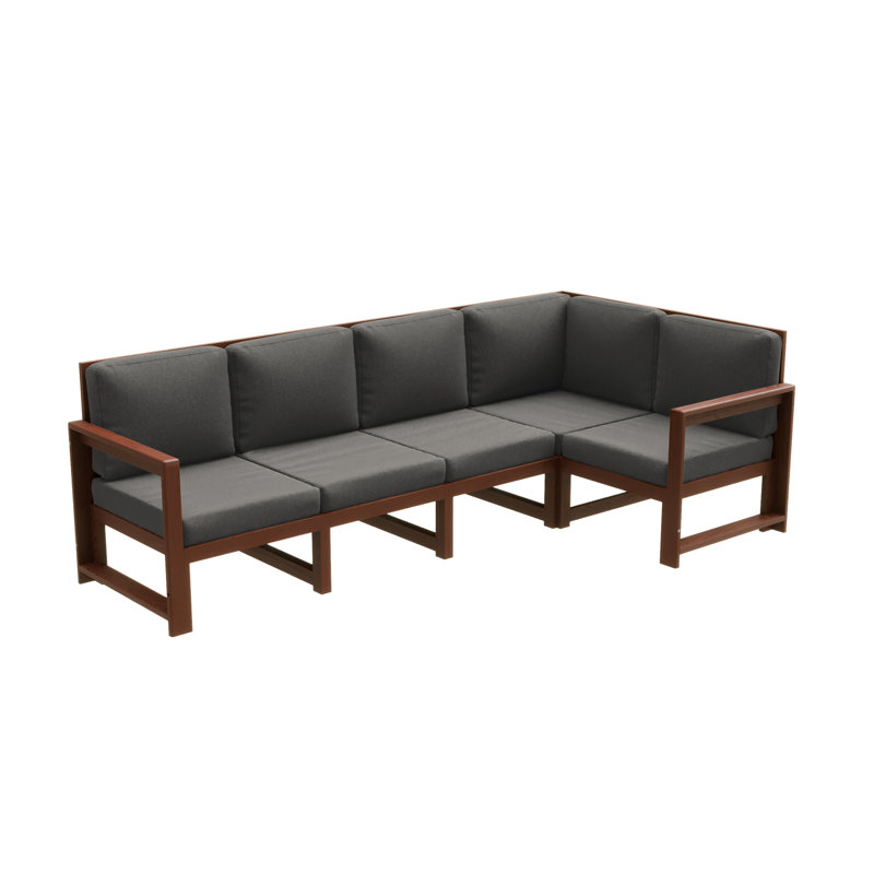 Jaqualon 375cm Wide Pine Garden Sofa with Cushions, Brown, Dark Grey