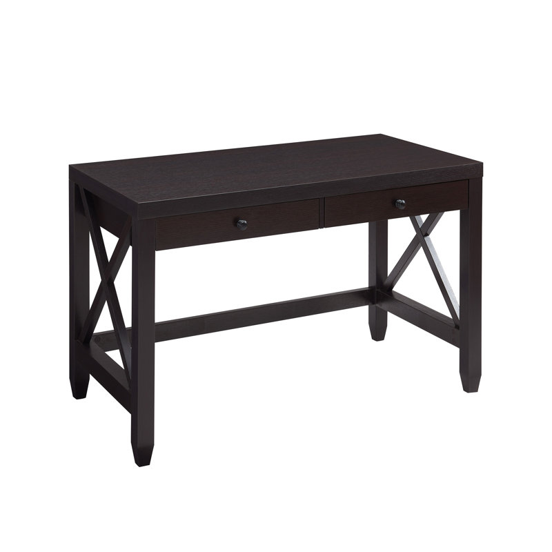Table de bureau à domicile avec deux tiroirs et poignées en bois à finition en X