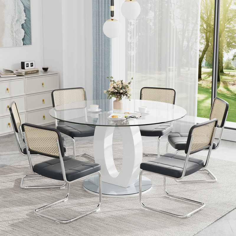 Table de salle à manger ronde à piédestal pour 4 à 6 personnes, Noir, noir, noir, noir, 5
