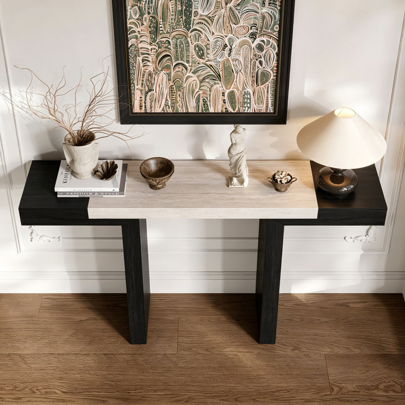 Console minimaliste moderne de style nordique, Beige / Black, 33.5" H x 47.2" W x 13.8" D, Black, Beige