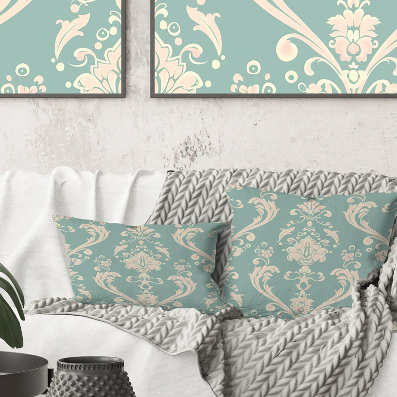 Motif lombaire rétro damassé vert rose II
