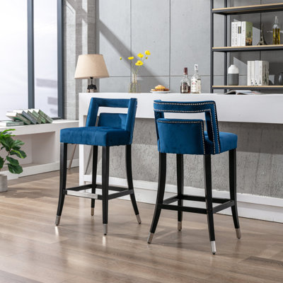 Suede Velvet Barstool With Nailheads Living Room Chair2 Pcs Set